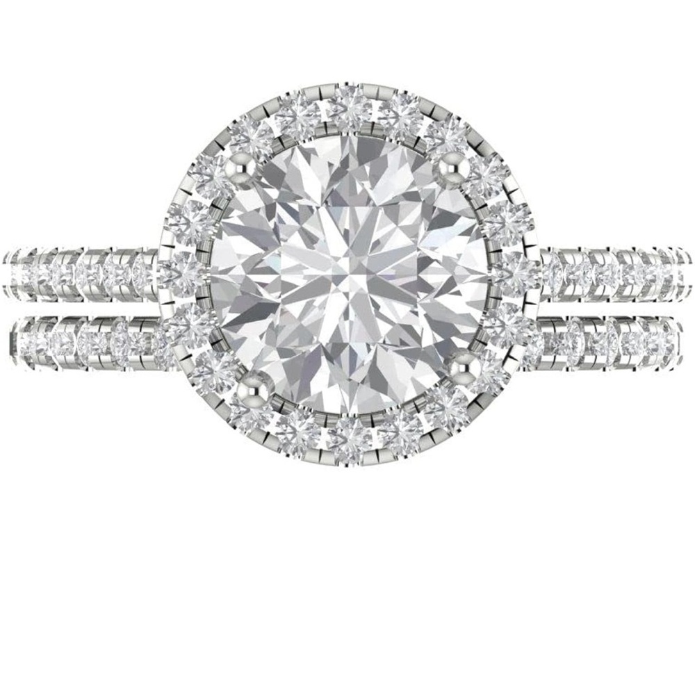 Clara Pucci 2.56 Carat Round Cut Clear VVS1 Ideal Zircon 14k White gold ring set